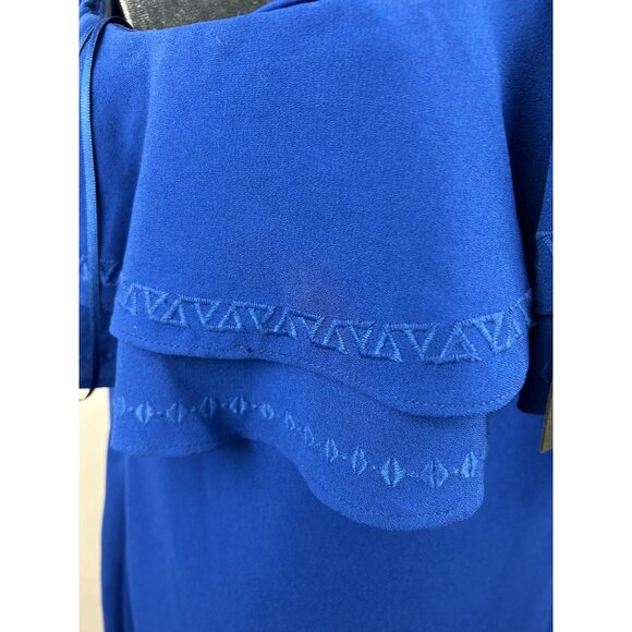 APT. 9 Women's One Shoulder Embroidered Ruffle Dress Blue Lined Royal Sz M NWT - Picture 12 of 14